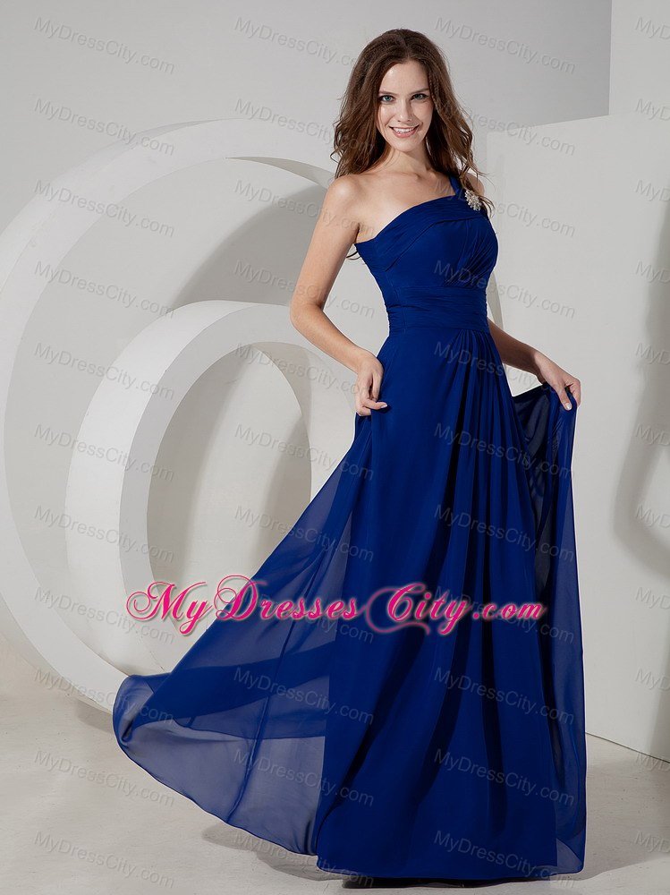 Asymmetrical Pleats Blue Floor-length Chiffon Bridesmaid Dress