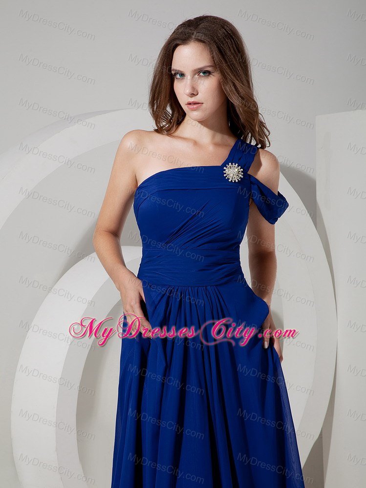 Asymmetrical Pleats Blue Floor-length Chiffon Bridesmaid Dress