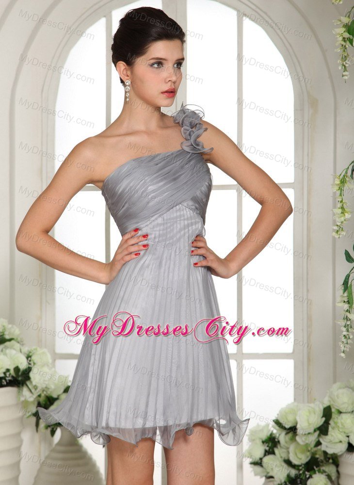Gray Ruches Flouncing Single Shoulder Bridesmaid Dress