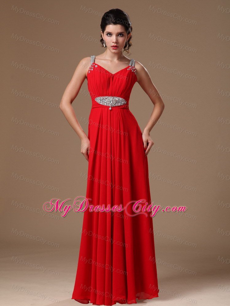 Strapless Empire Beaded Straps Prom Dress In Red