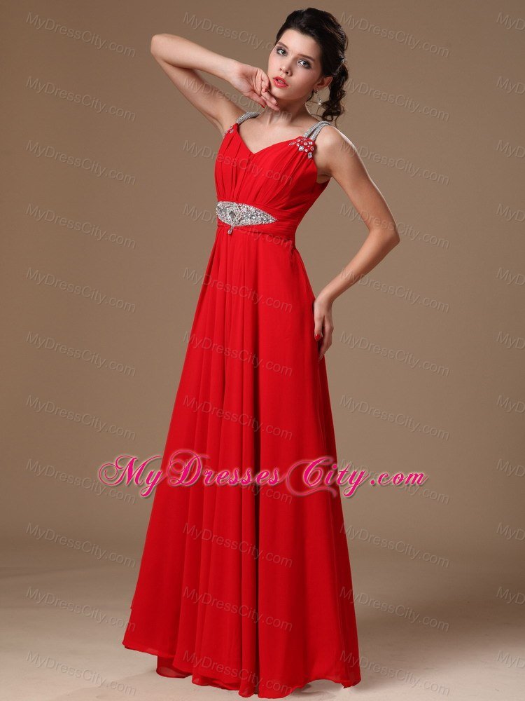 Strapless Empire Beaded Straps Prom Dress In Red