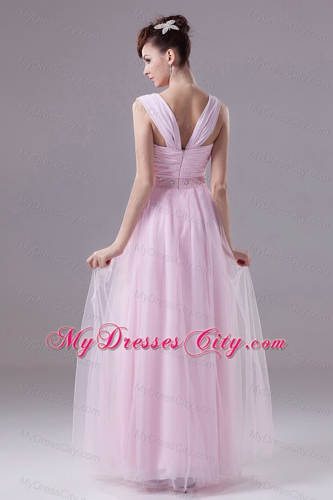 Pink Pleated Square Sweetheart Beading Prom Dress
