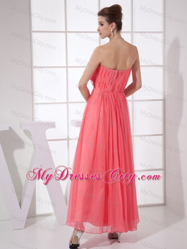 Hand Made Flower Coral Red Ankle-length Prom Dress