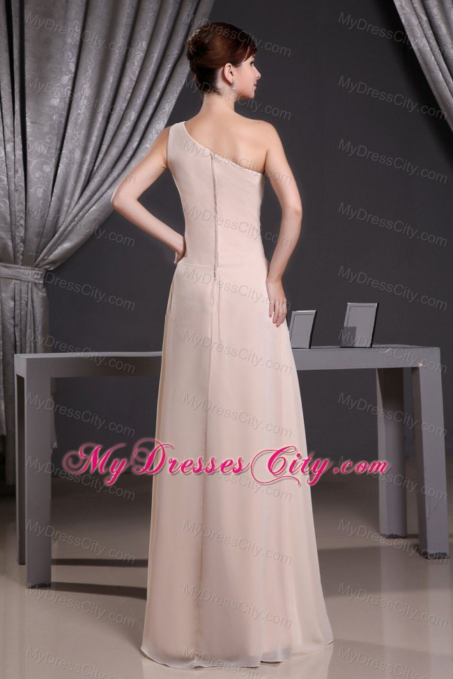 Beaded One Shoulder Champagne Prom Dress with Hidden Zipper