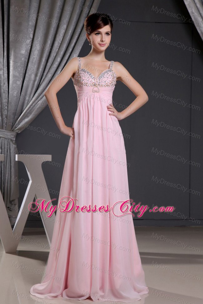 Prom Dress for Empire Pleated Baby Pink Beading Straps