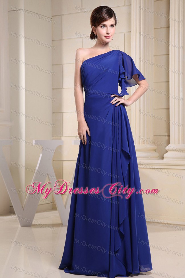 Ruffled Single Shoulder Blue Dress for Prom Dress