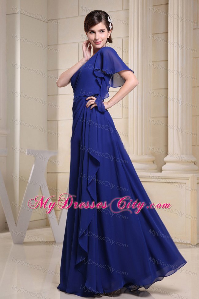 Ruffled Single Shoulder Blue Dress for Prom Dress