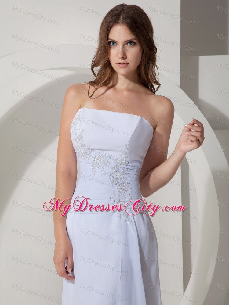 Column Strapless Prom Dress with Brush Train in White
