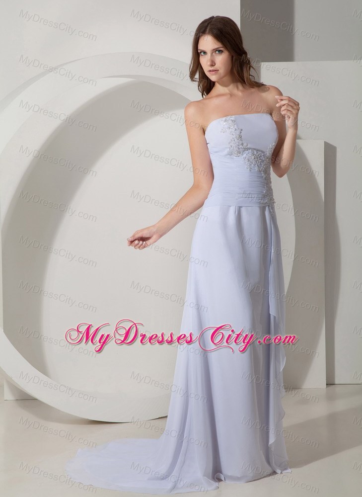 Column Strapless Prom Dress with Brush Train in White