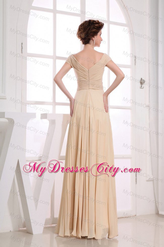 V-neck Champagne Chiffon Pleated 2013 Prom Dress