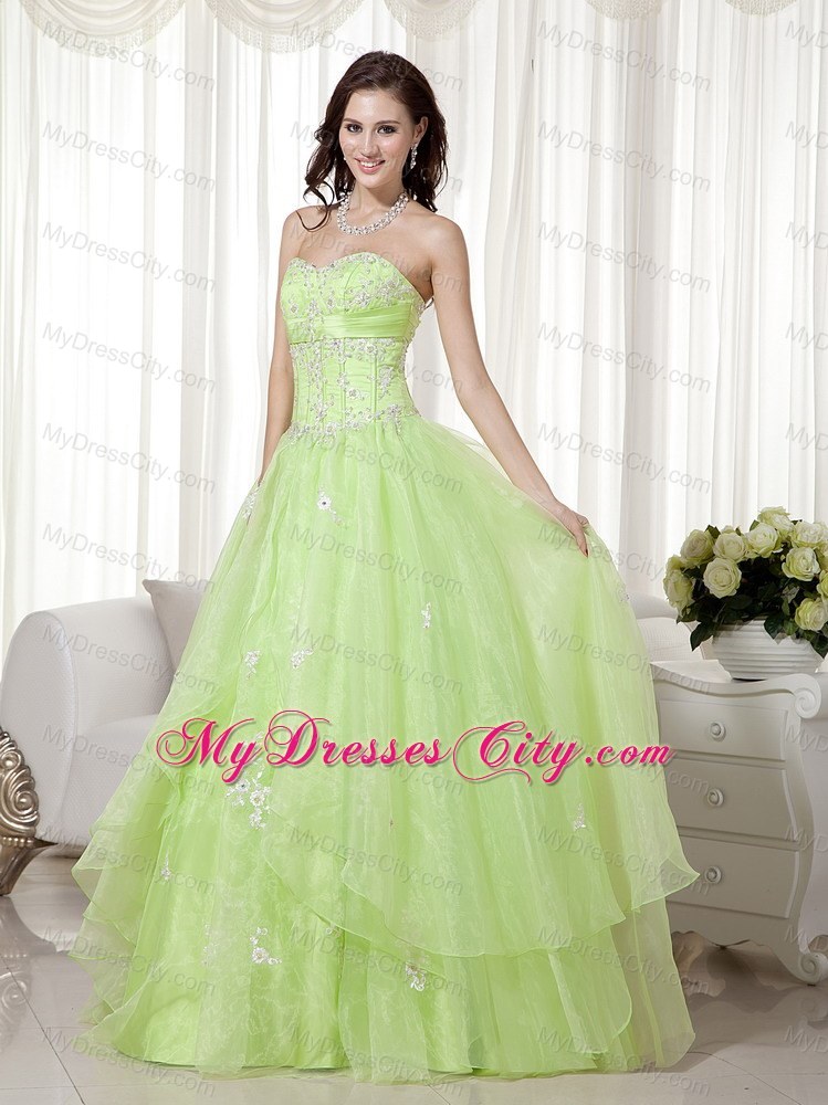 Yellow Green Organza Sweetheart Beading A-line Prom Gown