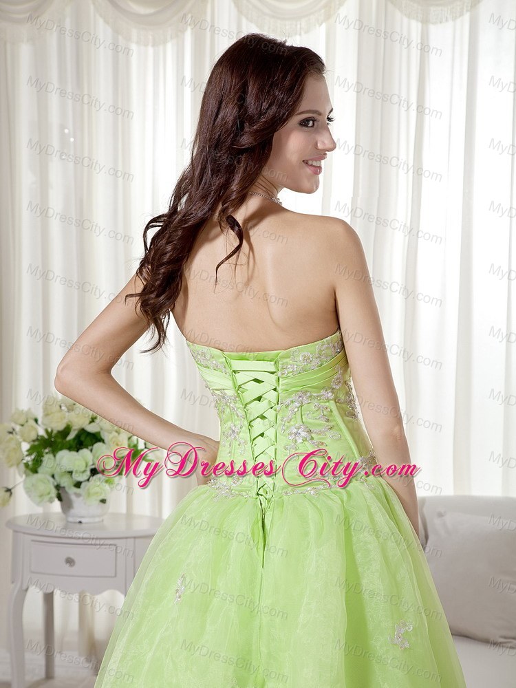 Yellow Green Organza Sweetheart Beading A-line Prom Gown