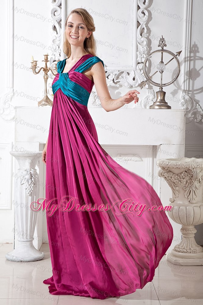 Two-toned Brush Train Prom Dress with Ruching under 200