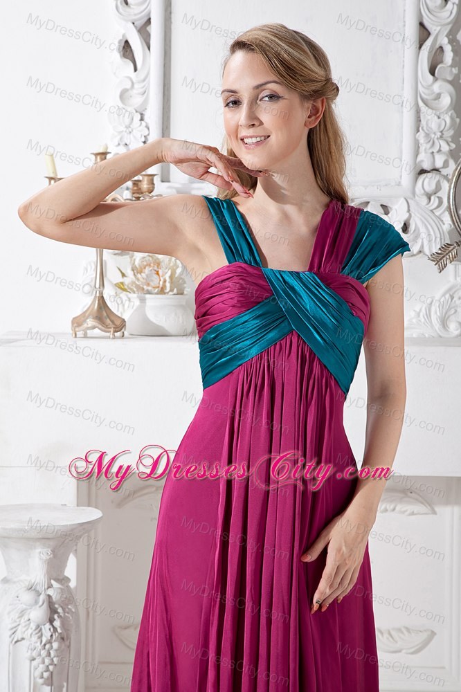 Two-toned Brush Train Prom Dress with Ruching under 200
