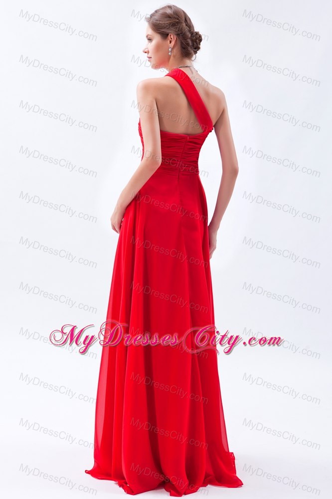 One Shoulder Chiffon Red Empire Layers Beaded Dress for prom