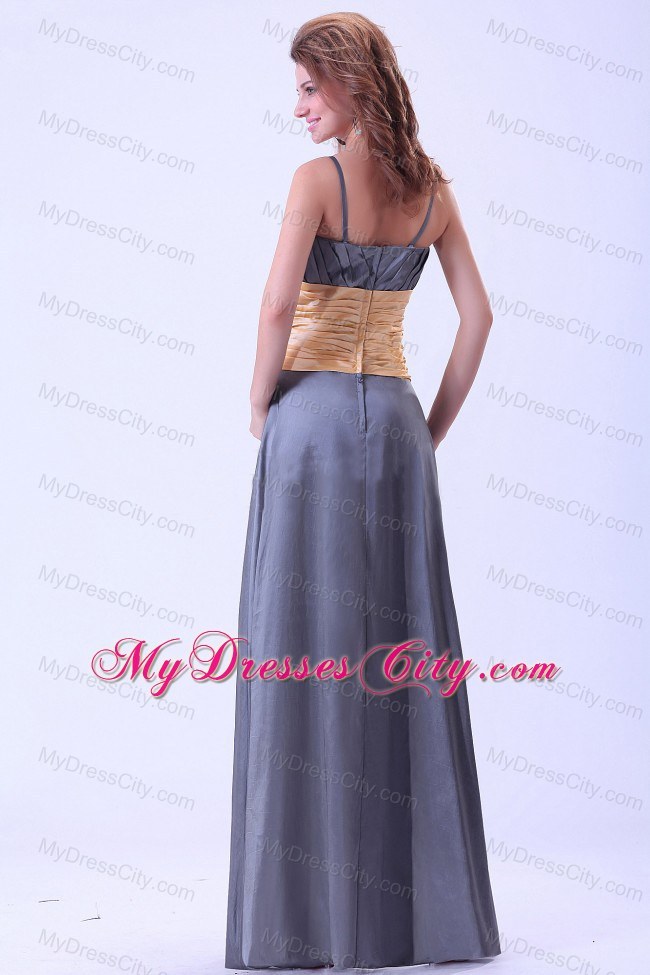 Dark Grey Ruched Spaghetti Straps Floor-length Bridemaid Dress