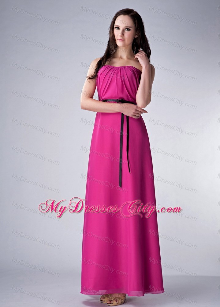 Fuchsia Empire Ankle-length Strapless Sash Bridesmaid Dress