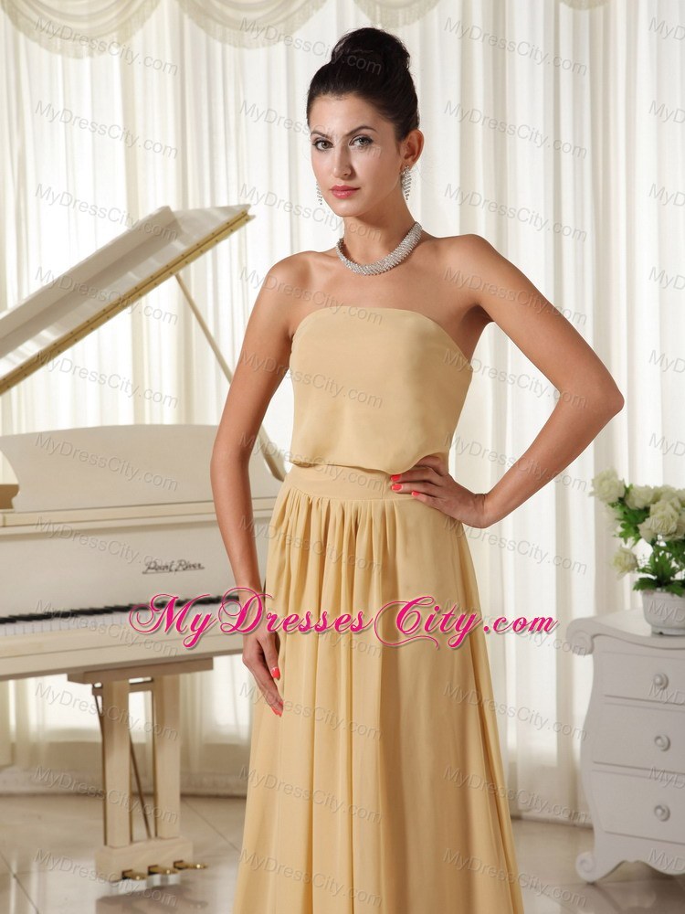 Yellow Strapless Empire Chiffon Floor-length Bridesmaid Dress