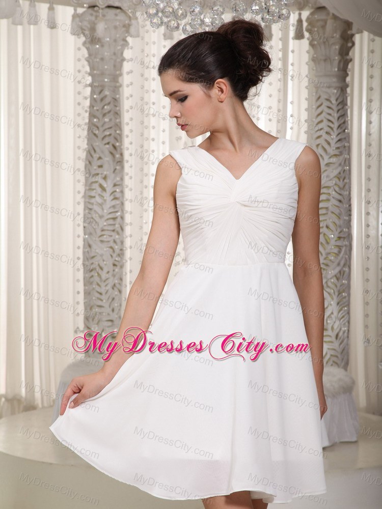 Simple White Empire V-neck Mini-length Chiffon Bridesmaid Gown ...