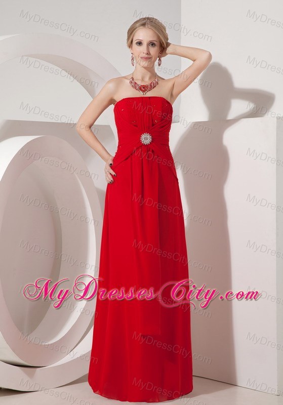 Wine Red Strapless Sequined Bust Bridesmaid Dress with Beading