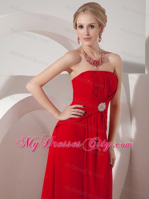 Wine Red Strapless Sequined Bust Bridesmaid Dress with Beading