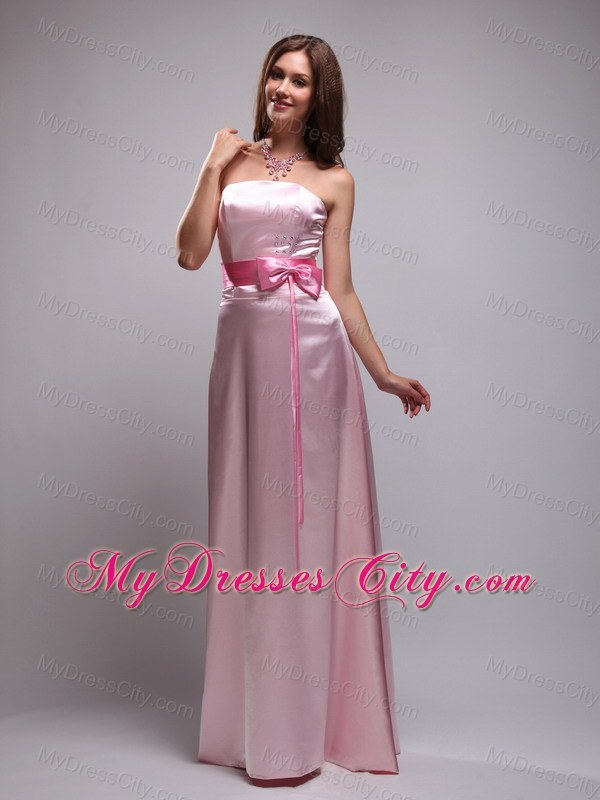Baby Pink Empire Long Beaded and Bowknot Maid of Honor Dress ...