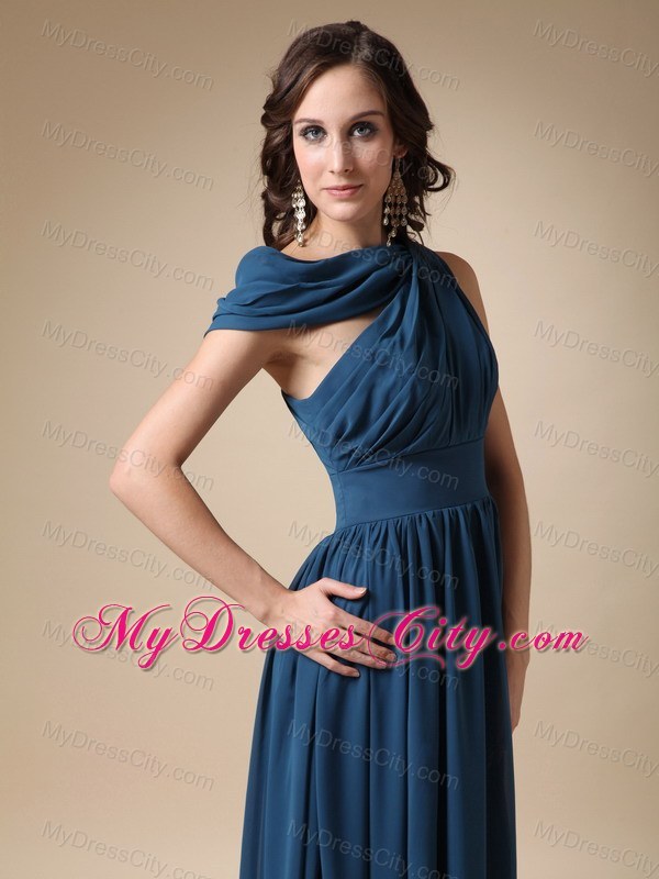 Cool Neckline Empire Ruches Chiffon Navy Blue Prom Dress for Girls