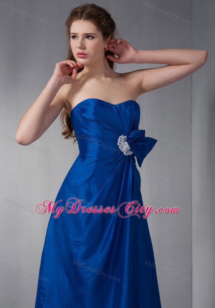 Taffeta Sweetheart Appliques Zipper Up Royal Blue Prom Dress