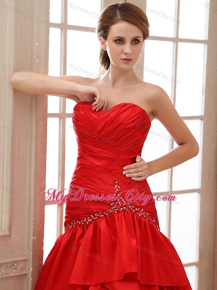 Ruched Sweetheart Ruffles Layers Red Prom Dress for Women - MyDressCity.com