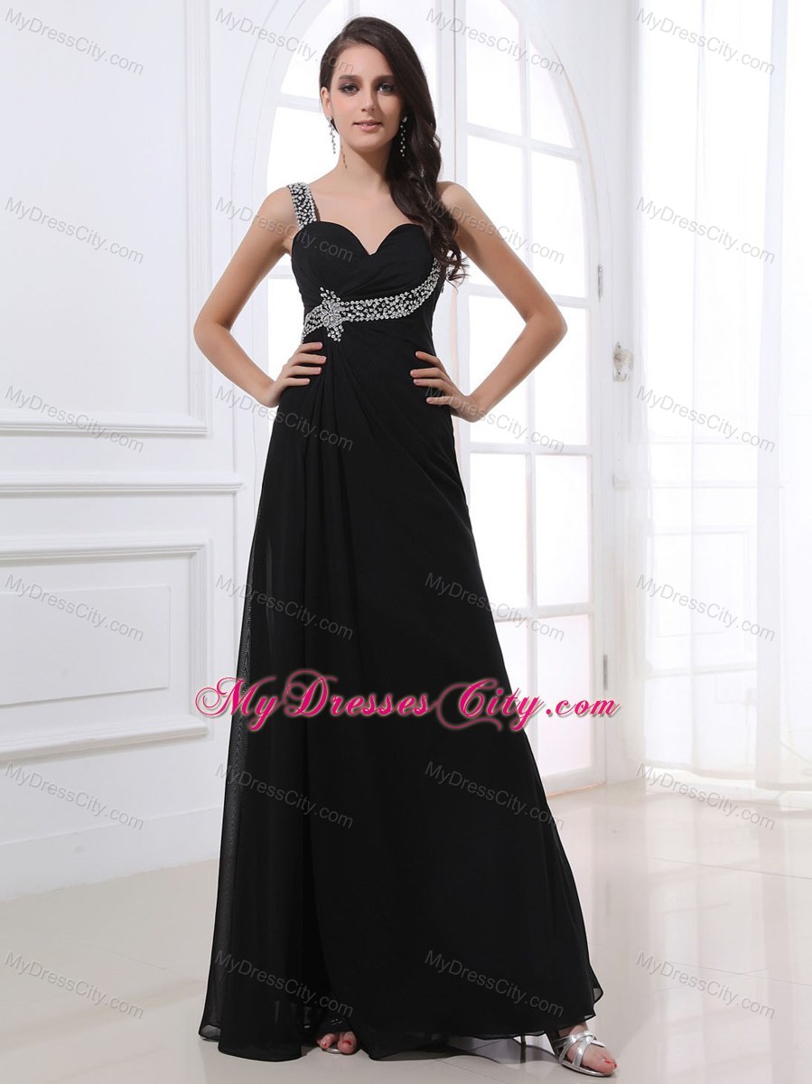 Latest Style Black Chiffon Straps Beading 2013 Prom Dress