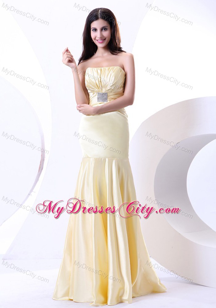 Mermaid Strapless Long Ruched Light Yellow Prom Dress 2013