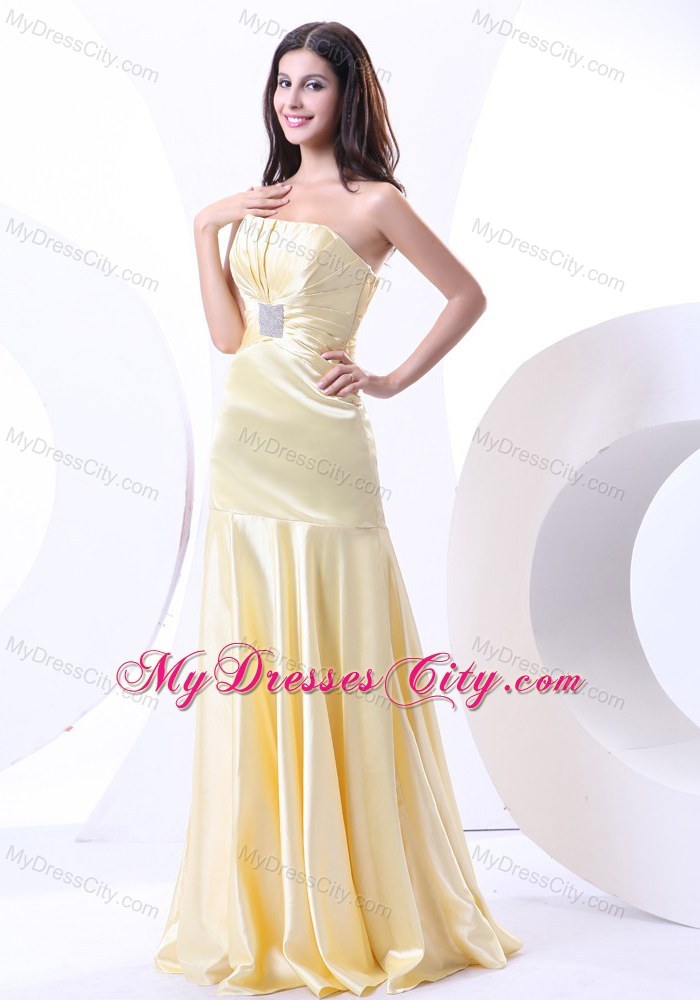 Mermaid Strapless Long Ruched Light Yellow Prom Dress 2013