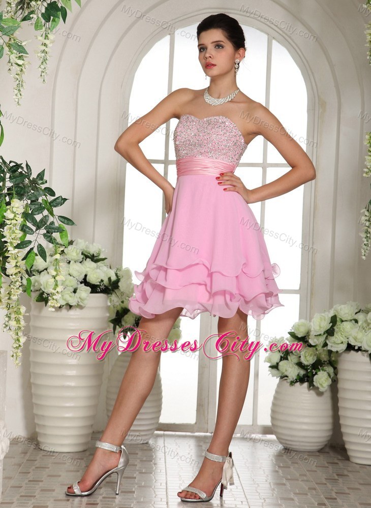 Sweetheart A-line Beaded 2013 Baby Pink Prom Dress for Girls
