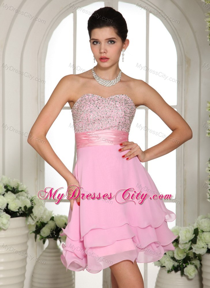 Sweetheart A-line Beaded 2013 Baby Pink Prom Dress for Girls