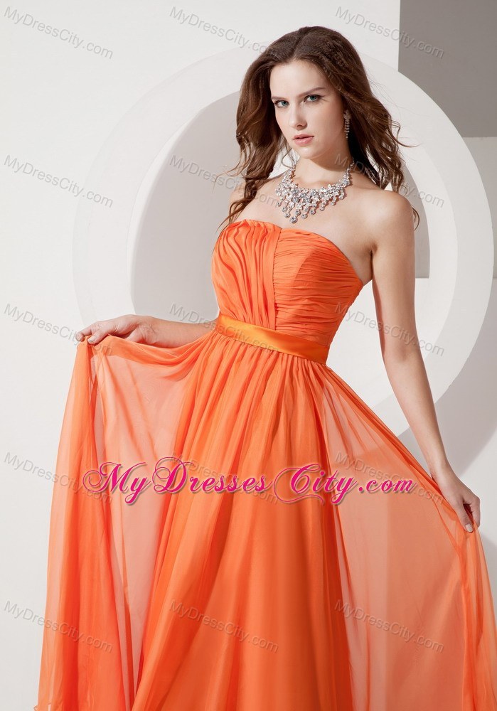 Discounted Orange Red Empire Strapless Evening Dress