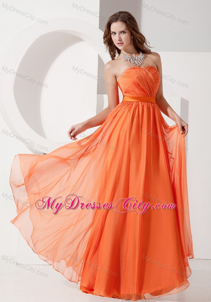 Discounted Orange Red Empire Strapless Evening Dress