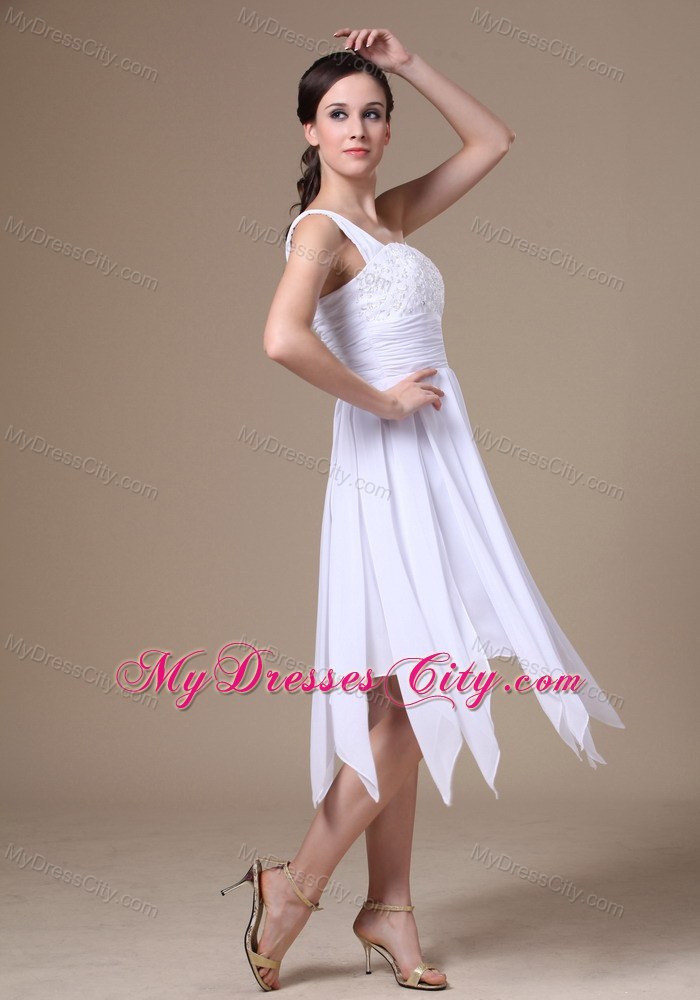 One Shoulder White Asymmetrical Prom Dress With Appliques