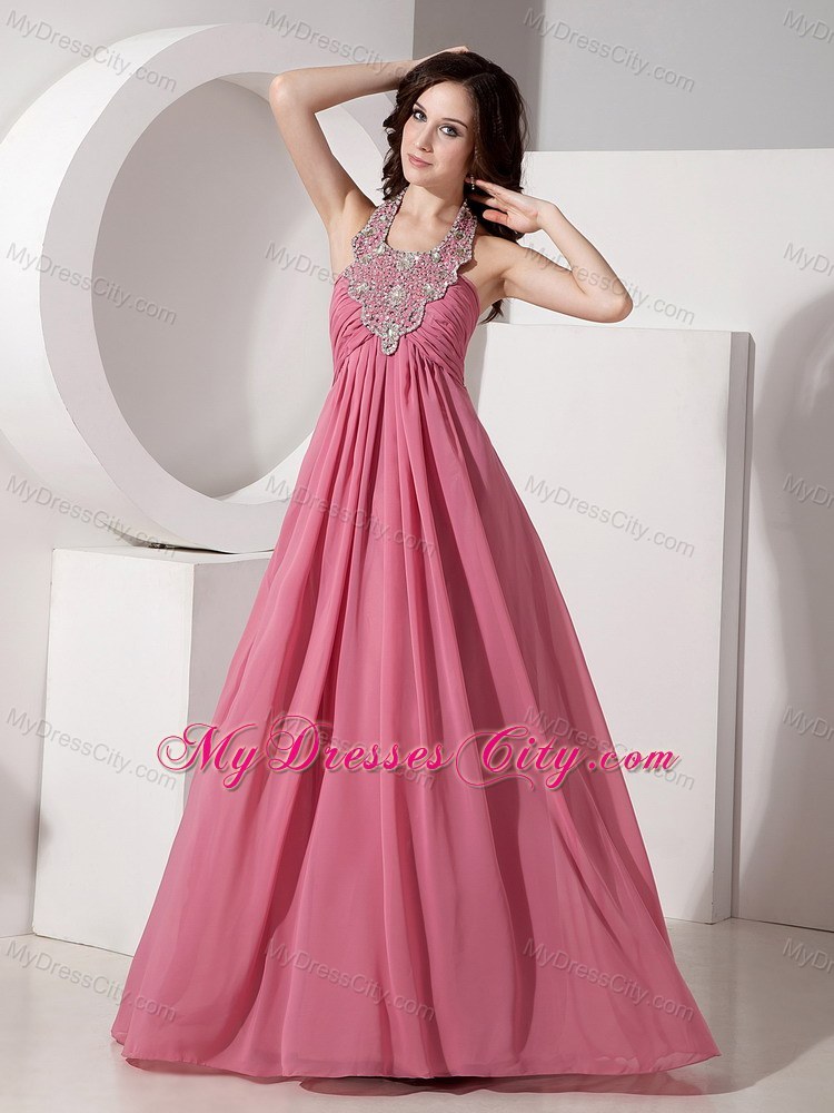 Beautiful Halter Top Chiffon Prom Dress with Rhinestones