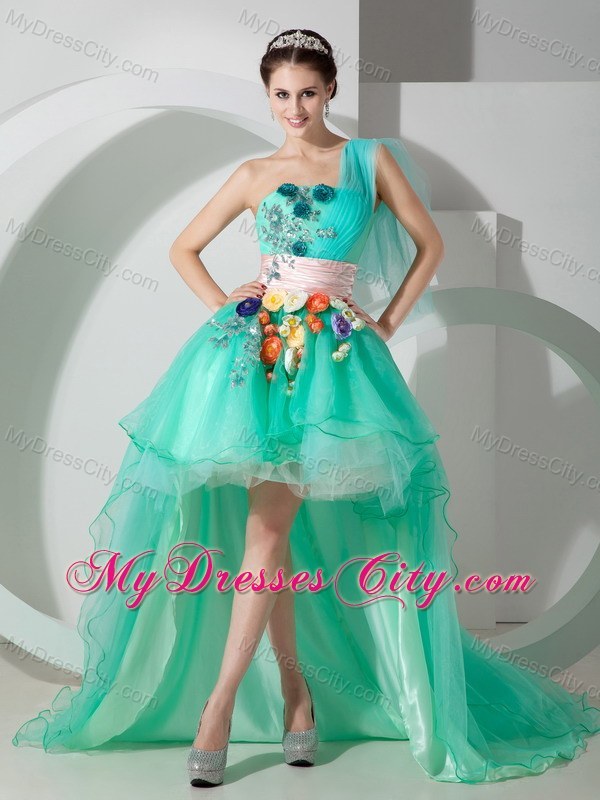 Ice Blue High-low Princess Prom Gown with Beading and Appliques