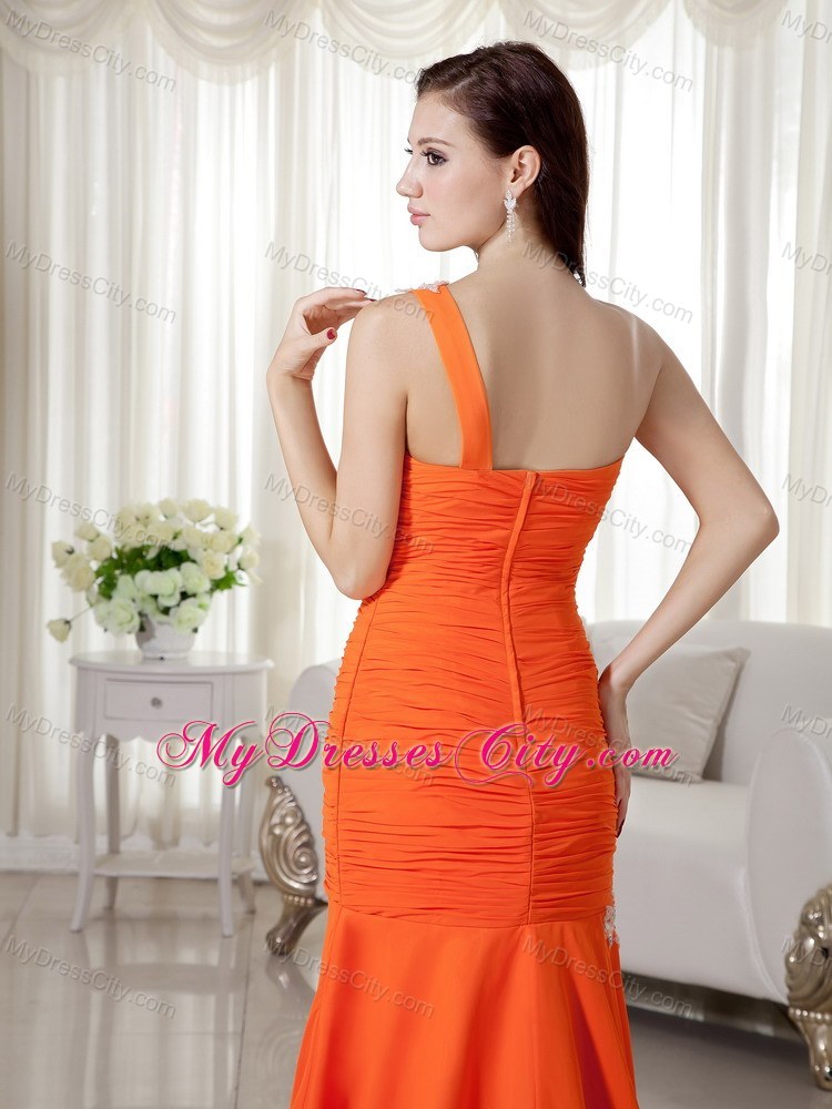 Orange Mermaid One Shoulder Chiffon Prom Dress with Appliques