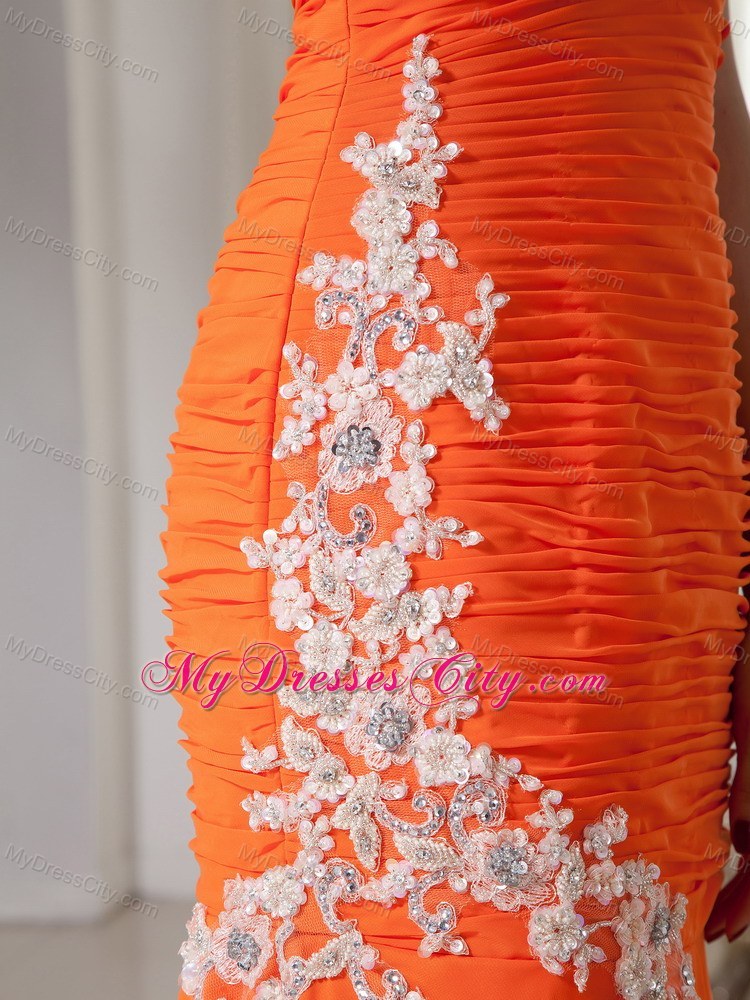 Orange Mermaid One Shoulder Chiffon Prom Dress with Appliques