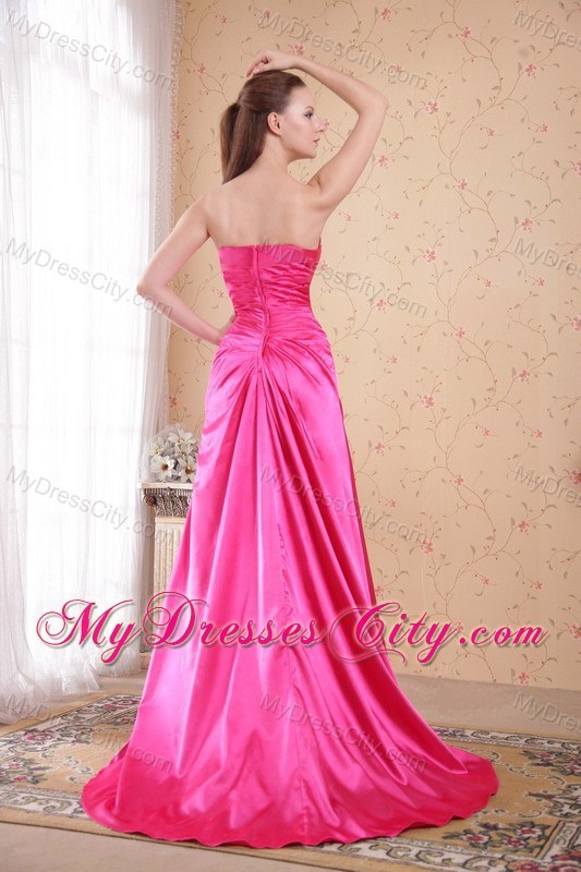 Sweetheart Empire Beading Hot Pink Prom Gown with Train