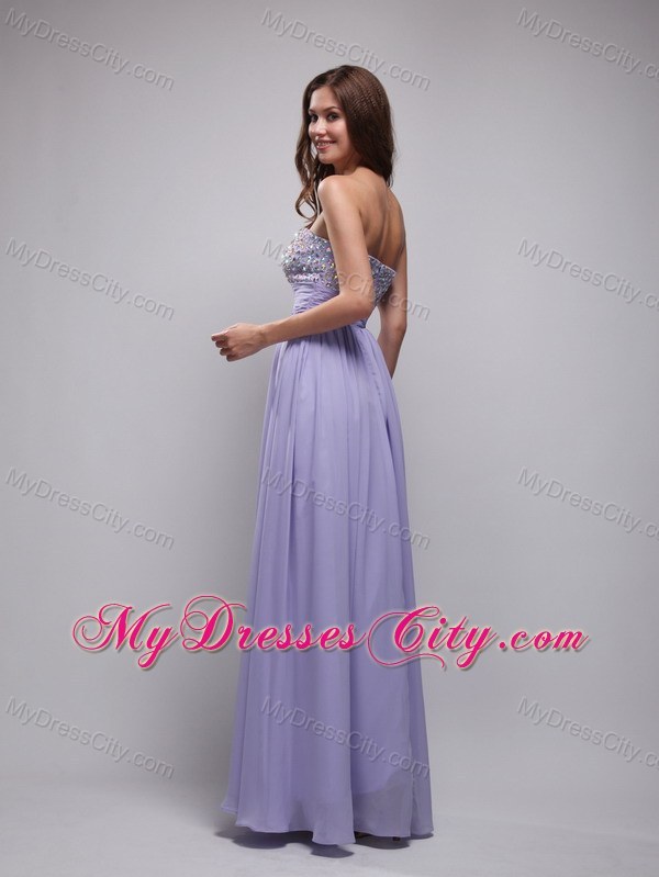 Lilac Empire Strapless Long Chiffon Beading Prom Dress