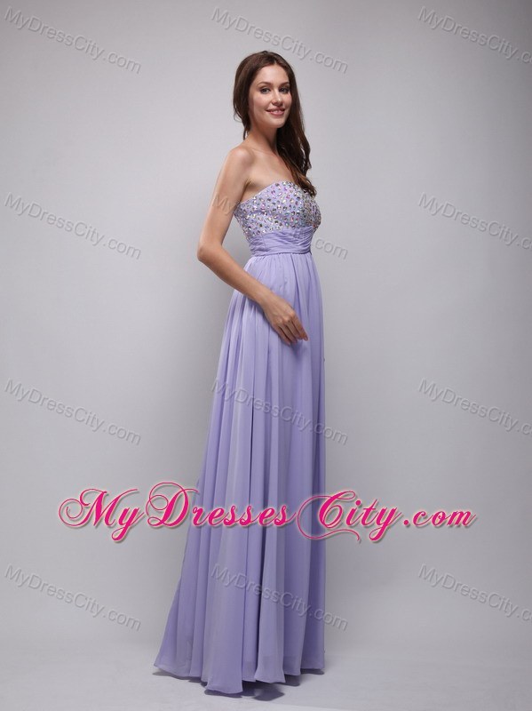 Lilac Empire Strapless Long Chiffon Beading Prom Dress