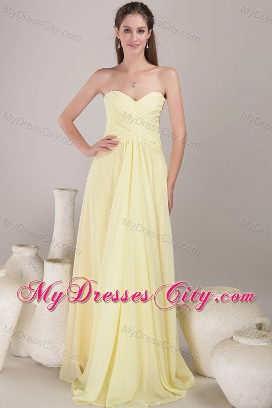 Yellow Empire Sweetheart Chiffon Ruched Long Prom Dress