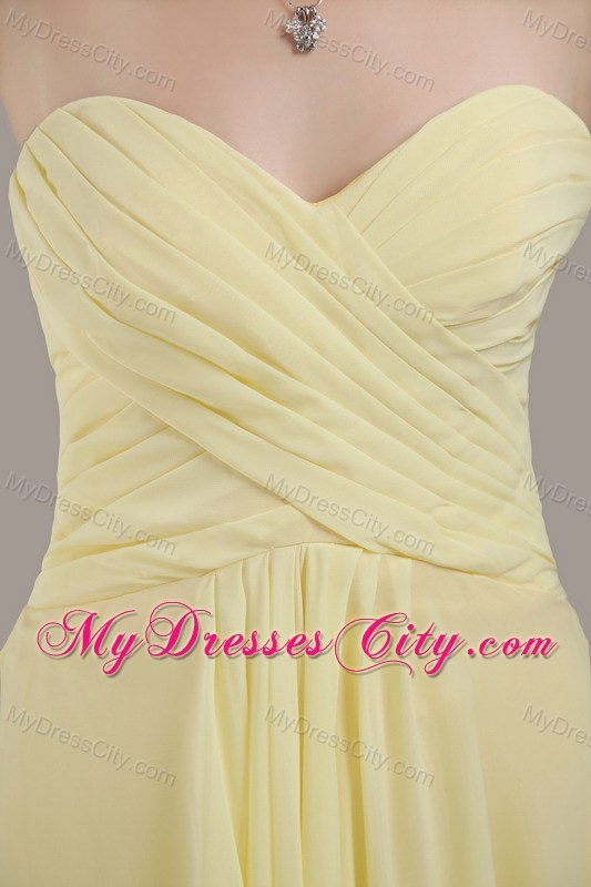 Yellow Empire Sweetheart Chiffon Ruched Long Prom Dress