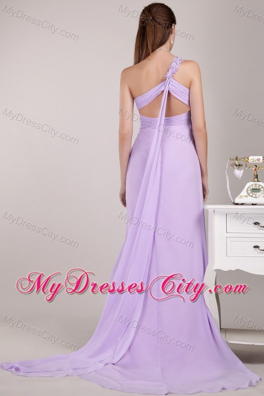 Lavender Watteau Train Chiffon One Shoulder Party Dress