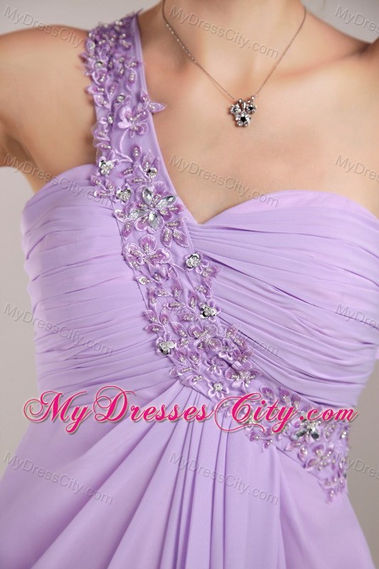 Lavender Watteau Train Chiffon One Shoulder Party Dress