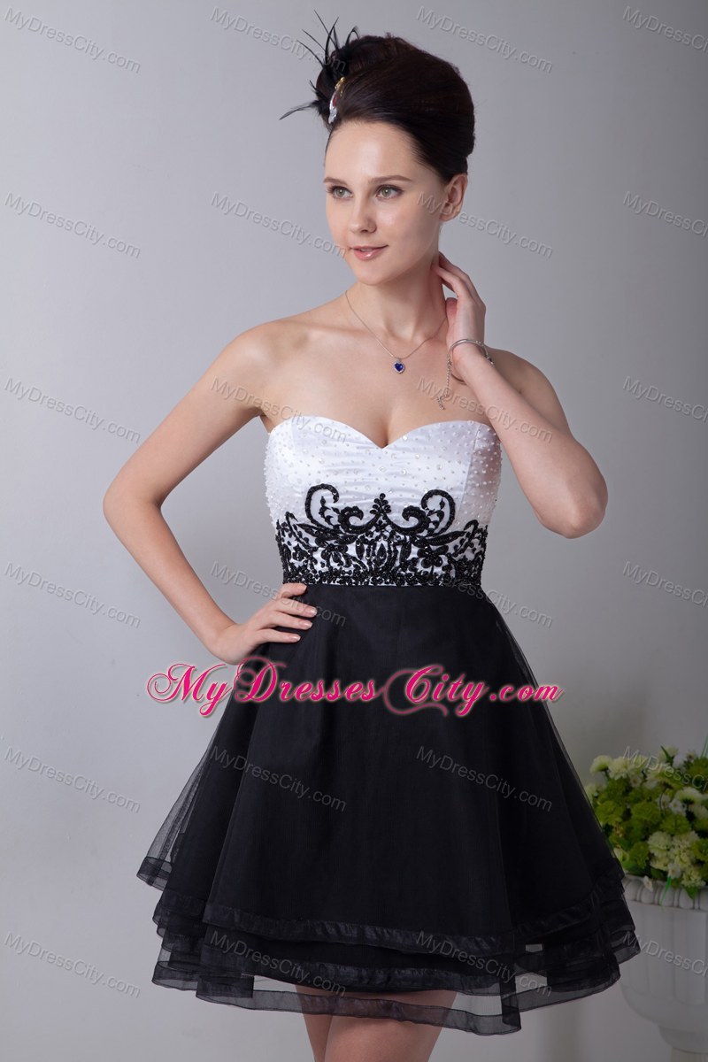Black and White A-line Sweetheart Mini Homecoming Dress