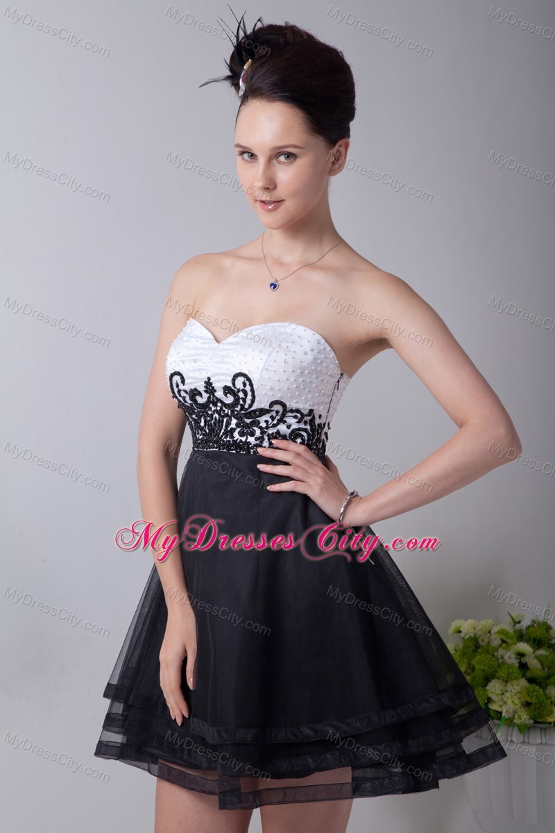 Black and White A-line Sweetheart Mini Homecoming Dress